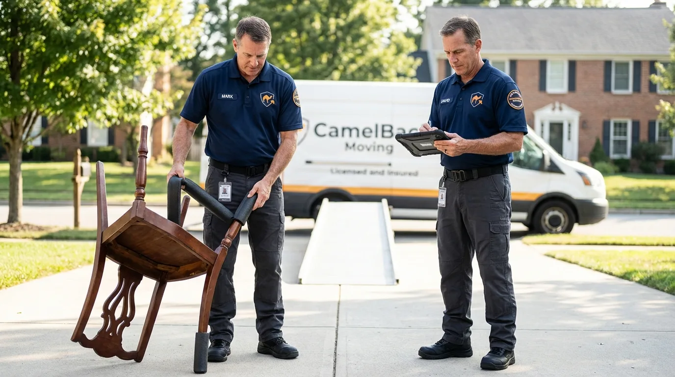 Movers inspecting furniture for damage prevention before loading in Rural Retreat, VA